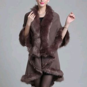 New Womens Faux Fox Fur Winter Warm Shawl Poncho Cape Cardigan Cloak Wrap Coat